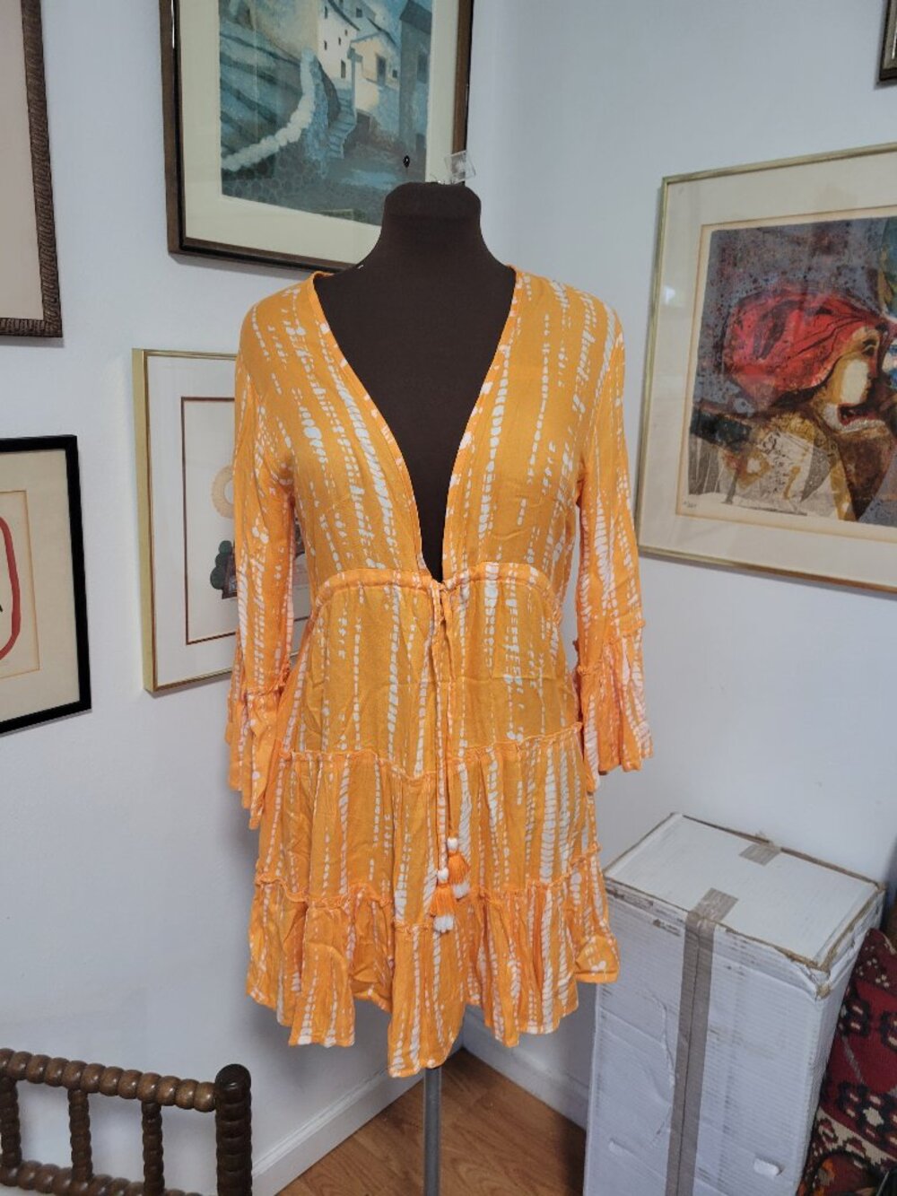 Blue Island Orange Sundress/Beach Throw on Dress Size S